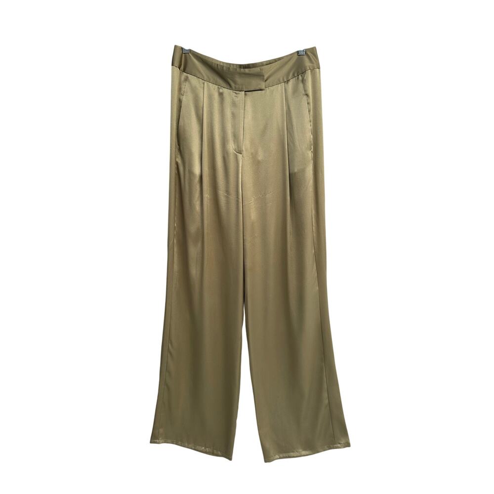 The Sei Silk Pants Wide Leg Trouser Green Size 10 100% Silk
